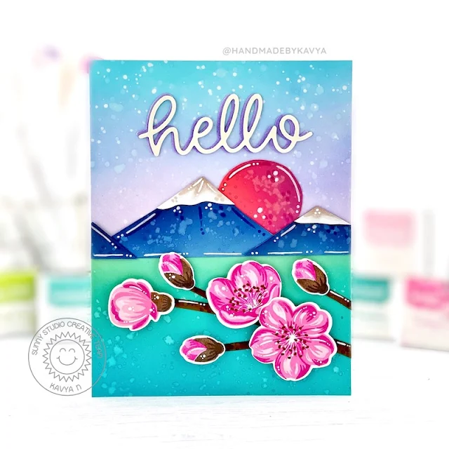 Sunny Studio Stamps: Cherry Blossoms Card by Kavya (featuring Out on a Limb, Hello Word Die)