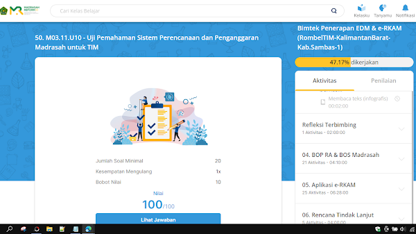 Kunci Jawaban 50. M03.11.U10 - Uji Pemahaman Sistem Perencanaan dan Penganggaran Madrasah untuk TIM