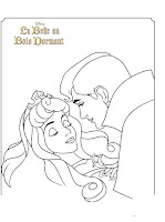 coloring page of Prince Phillip kisses sleeping Princess Aurora