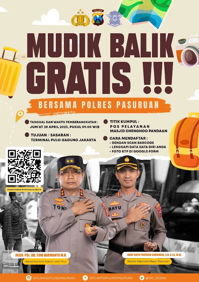 Beri Dukungan Rasa Aman, Polres Pasuruan Berikan Layanan Balik Mudik Gratis ke Jakarta