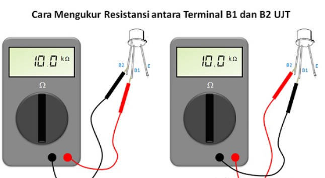 mengukur resistansi antara terminal B1 dan B2 UJT