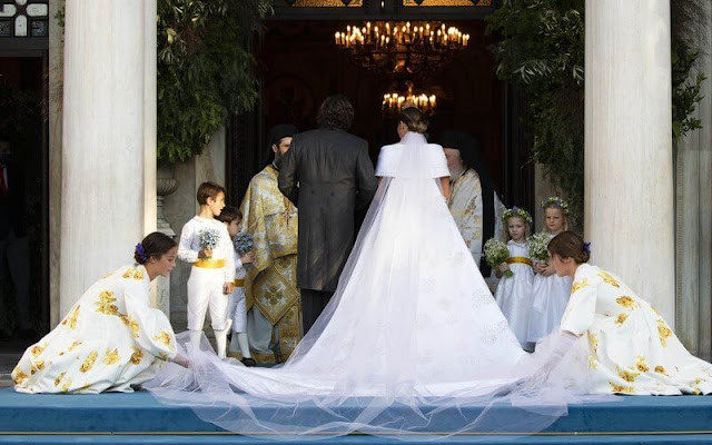 Nina Flohr is wearing wedding dress by Chanel Fall 2020 Couture. Princess Nina Flohr is wearing the Antique Corsage Tiara