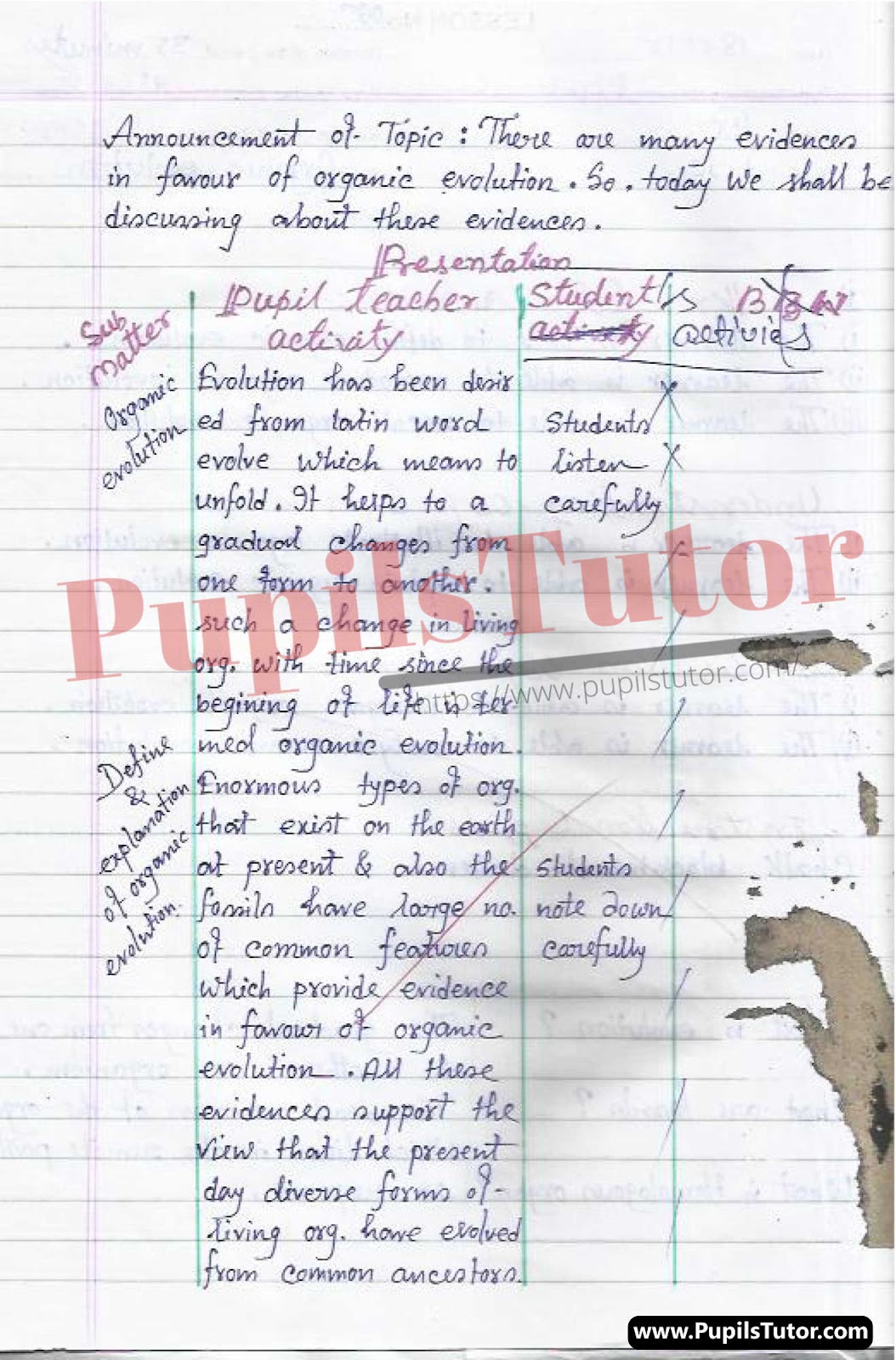 Mega And Real School Teaching Skill Organic Evolution Lesson Plan For B.Ed And Deled In English Free Download PDF And PPT (Power Point Presentation And Slides) – (Page And Image Number 2) – PupilsTutor