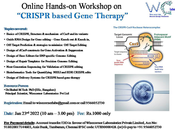 Wisecorner Online Workshop on CRISPR based Gene Therapy | 23rd January 2022 