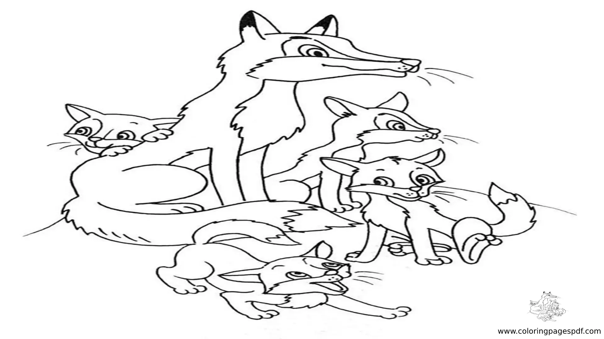 Coloring Pages Of A Mother Fox With Its Babies