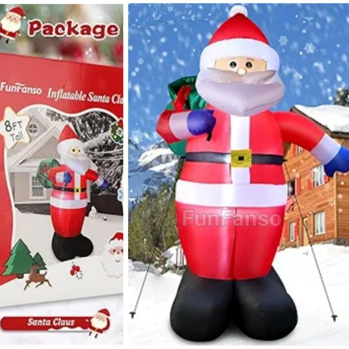 FunFanso Inflatable Santa Claus for Outdoor Christmas Festive Decorations - Xmas Santa Decor with LED Light and Gift Bag