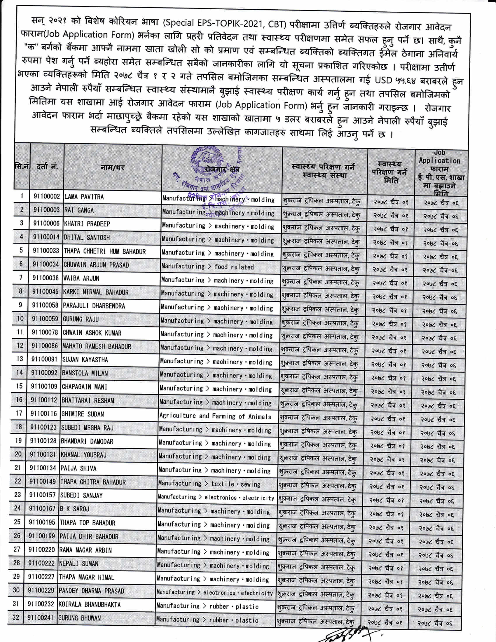 Notice to Fill Up Job Application Form for CBT Passer