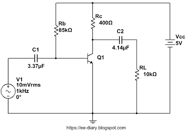 base biased BJT amplifier schematic diagram