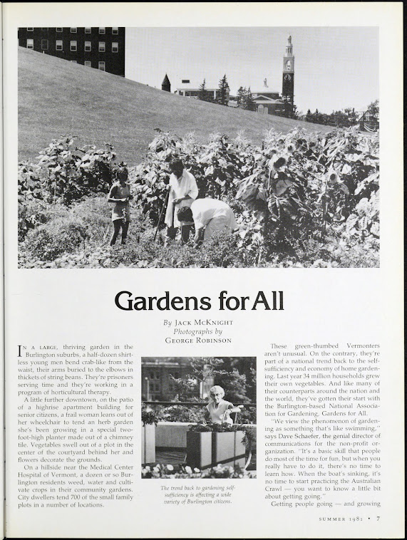 Gardens for All story in Vermont Life - 1981