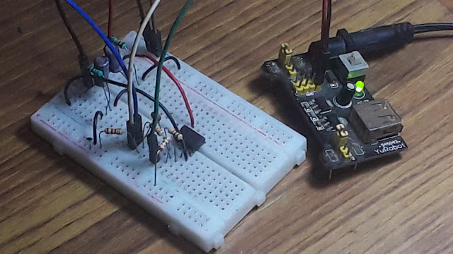 active hpf with power supply on breadboard