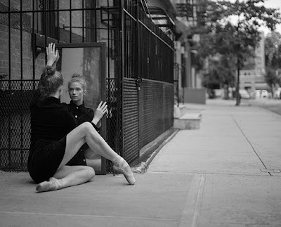 Ballerina Sarah Hays with a mirror.