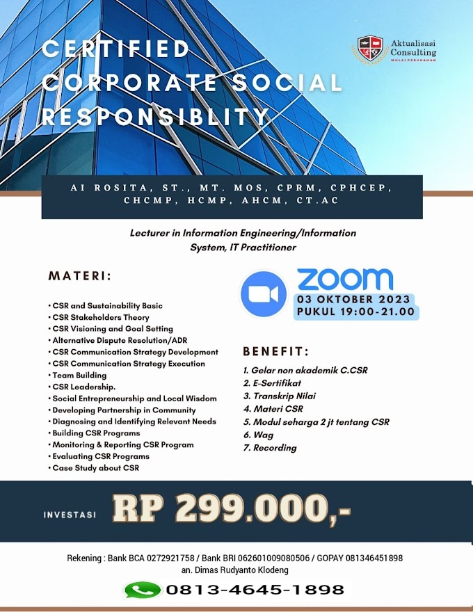 WA.0813-4645-1898 | Certified Corporate Social Responsibility (C.CSR) 3 Oktober 2023