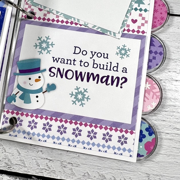 winter scrapbook mini album for photos of building a snowman