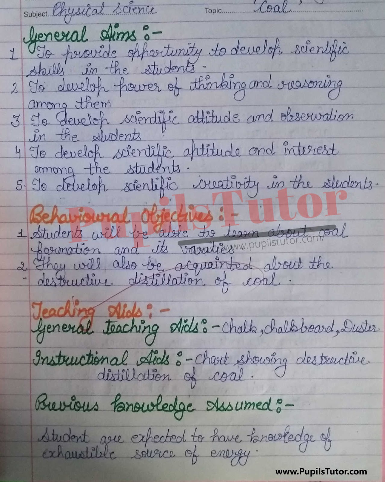 Coal Lesson Plan – (Page And Image Number 1) – Pupils Tutor