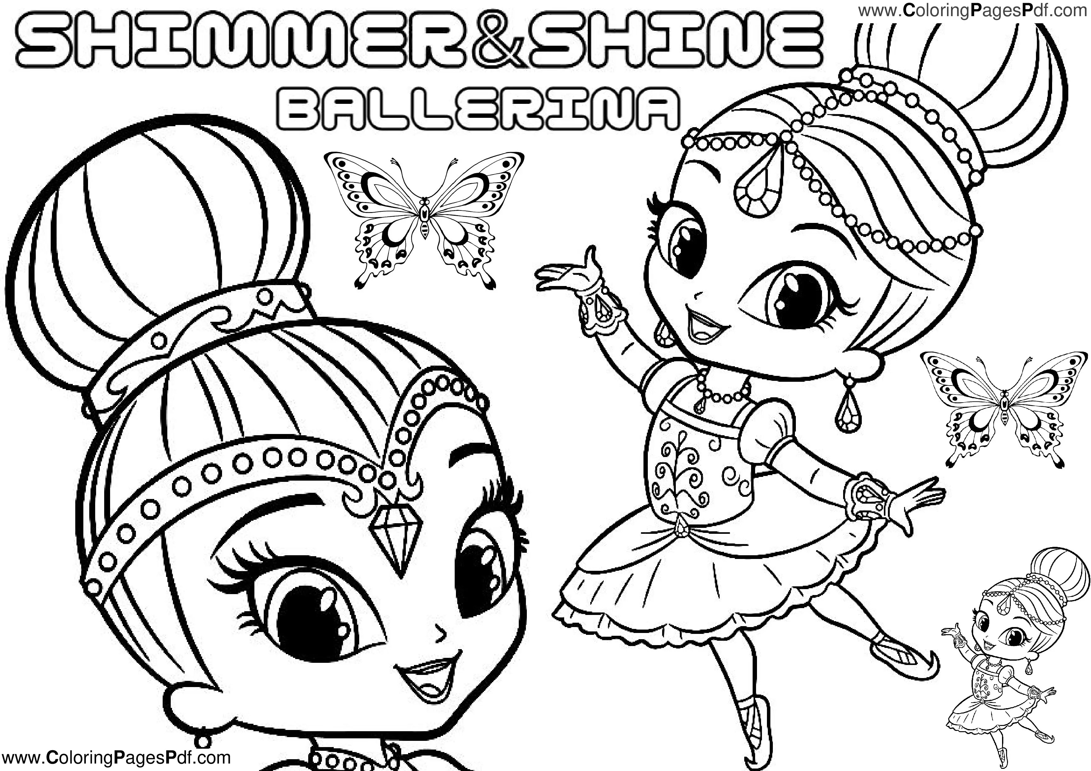 Shimmer and shine ballerina coloring pages