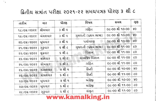 PRIMARY SCHOOL ANNUAL EXAM TIME TABLE 2022