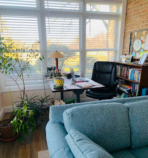 office space with a standing desk