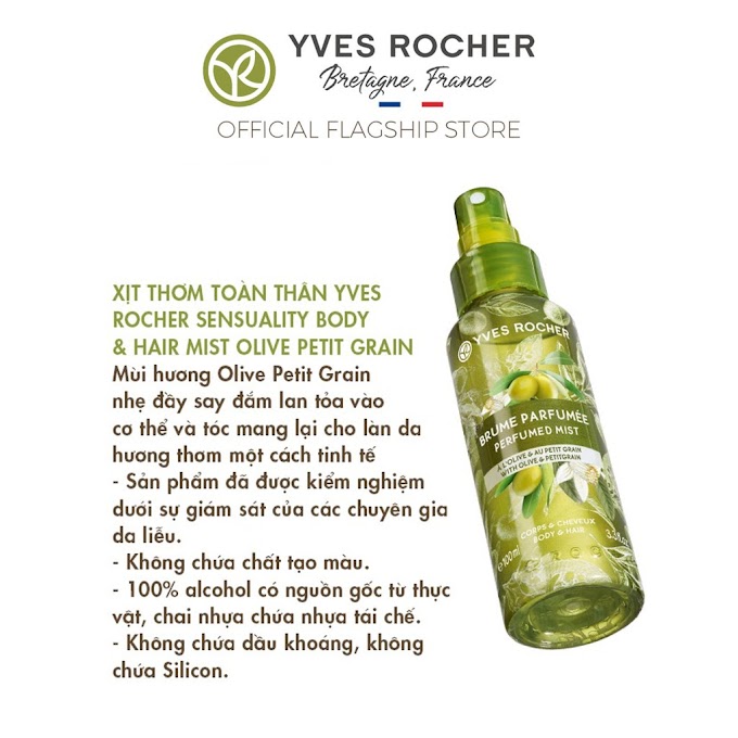 Mall Shop [ yvesrocher_officialstorehcm ] Xịt Thơm Toàn Thân Yves Rocher Sensuality Body & Hair Olive Petit Grain 100ml