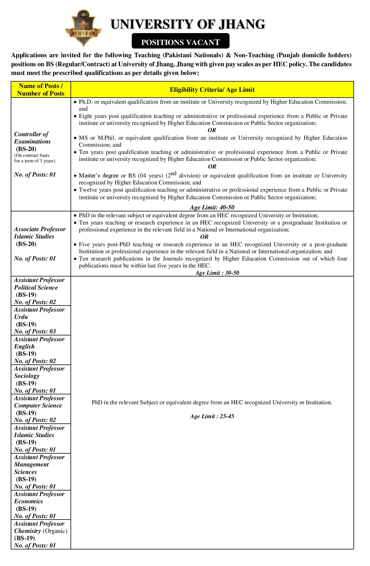 University of Jhang Jobs 2021 UOJ Career – Download Application Form