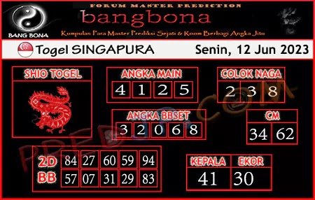 Prediksi Bang Bona SGP Senin 12 Juni 2023