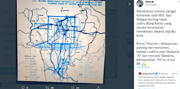 Ridwan Kamil Ditantang! Netizen Ini Tunjukkan Bukti Bahwa Justru Bung Karno yang Menyusun Desain Jakarta Sebagai Ibu Kota