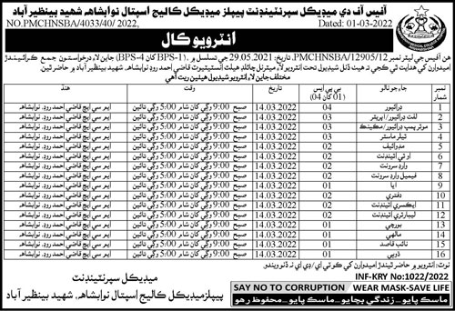 Latest Peoples Medical College Hospital Management Posts Nawabshah 2022