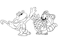 Raccoon and monkey and pineapple coloring page