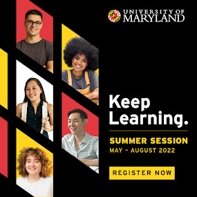 Black graphic with smiling students that says "Keep Learning. Summer Sessions: Mary-August 2022."