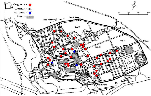 Карта расположения помпейских борделей