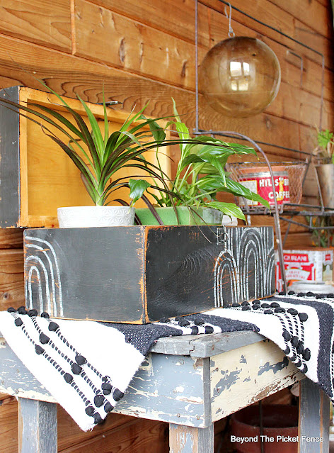 Black and White Boho Toolbox Upcycled From The Thrift Store