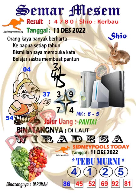 Prediksi Semar Mesem Sydney Hari Ini JP 11 Desember 2022