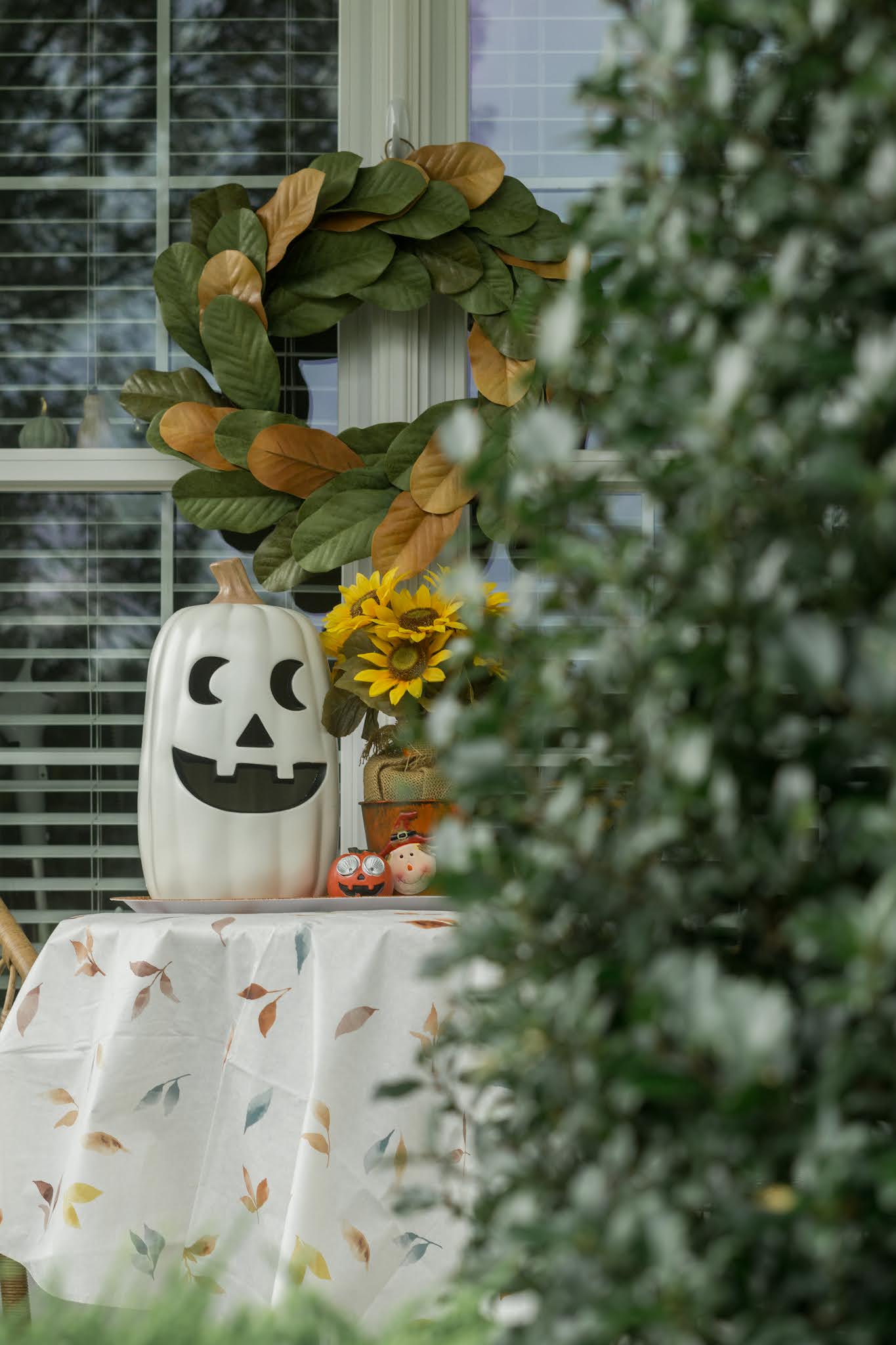 white pumpkin on porch