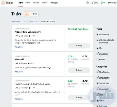 شرح موقع Toloka Yandex للربح من الانترنت للمبتدئين عن طريق المهمات