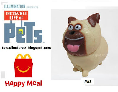 McDonalds Secret Life of Pets Toys 2016 Mel happy meal toy figurine pug dog - plastic version available in Australia and New Zealand, Brazil and the rest of South America