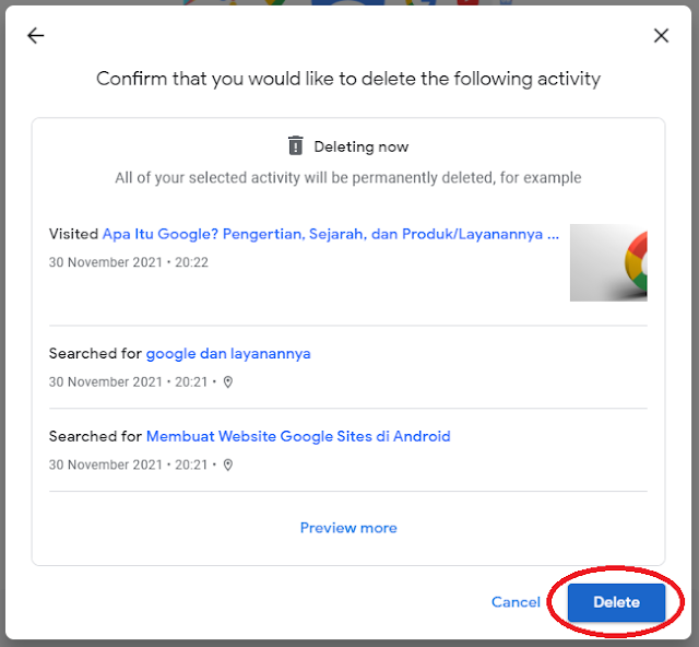 Delete Google Activity