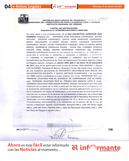 CARTEL DE NOTIFICACIÓN  Expediente N° 13/789/REV/ADT/2022/133021026