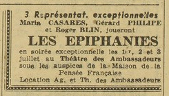 Les Epiphanies de Pichette avec Gérard Philipe et Maria Casarèse en 1948