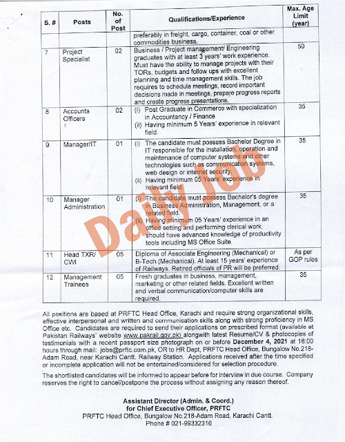 Ministry of Railways PRFTC Jobs 2021 – Pakistan Railways Career