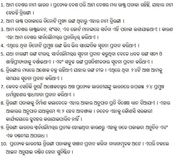 10 Lines About National Flag in Odia, jatiya pataka essay in odia, our national flag essay in odia, jatiya pataka rachana in odia, pdf download.