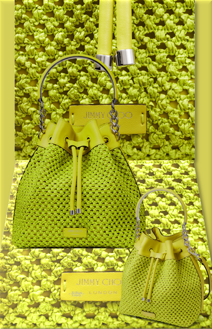 ♦Jimmy Choo Bon Bon lime raffia net bucket bag #jimmychoo #bags #green #brilliantluxury