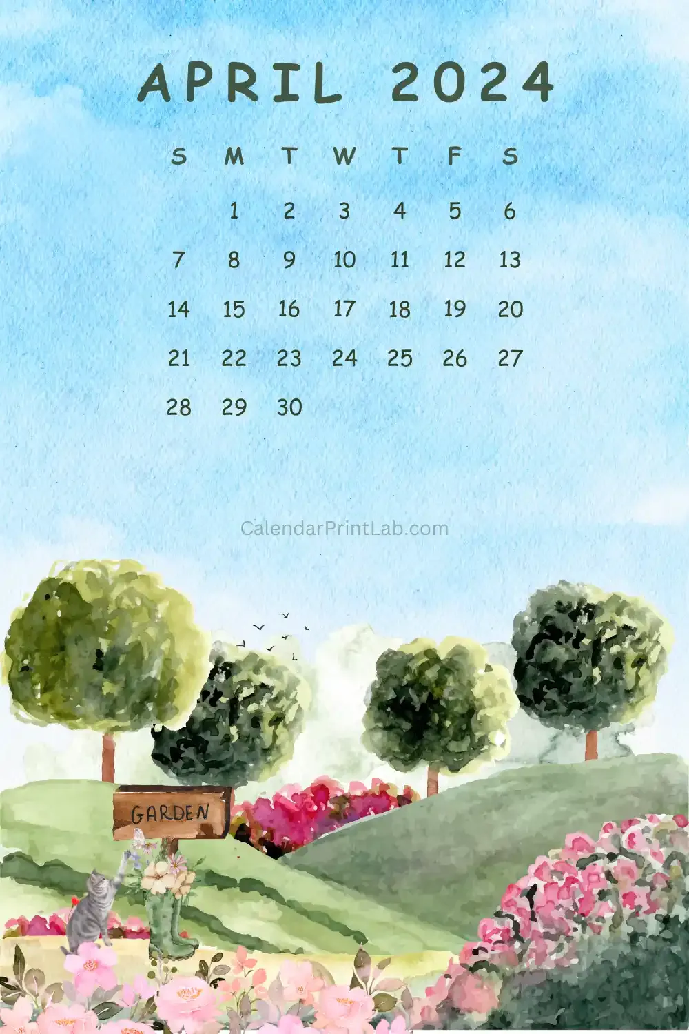 Free April 2024 Watercolor Calendar