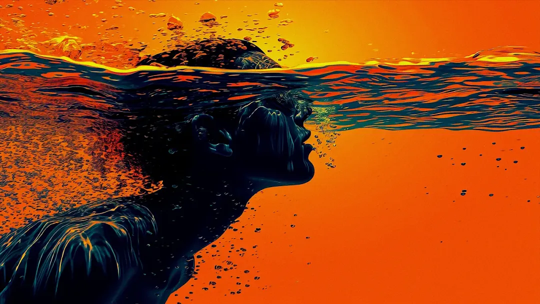 Swimmer in fiery water wallpaper 4k for pc