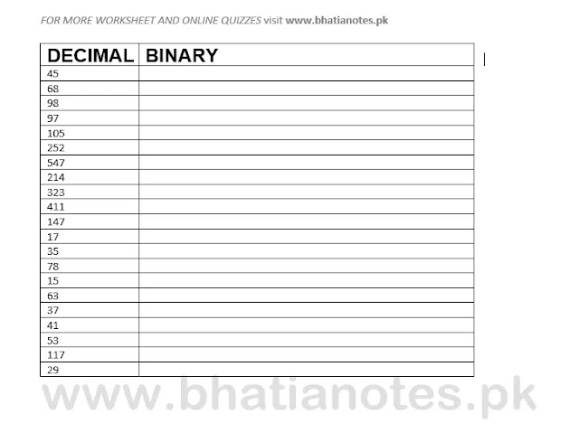 decimal to binary worksheet pdf