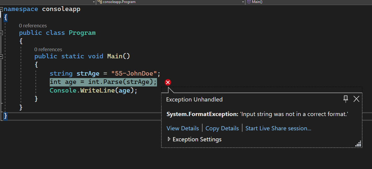 check if string is number in c# - exception case