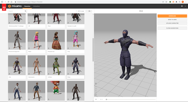 Selecting the ninja character in Mixamo