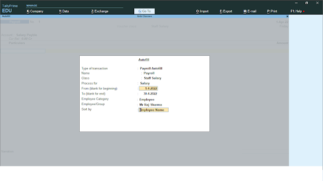 payroll voucher in tally prime