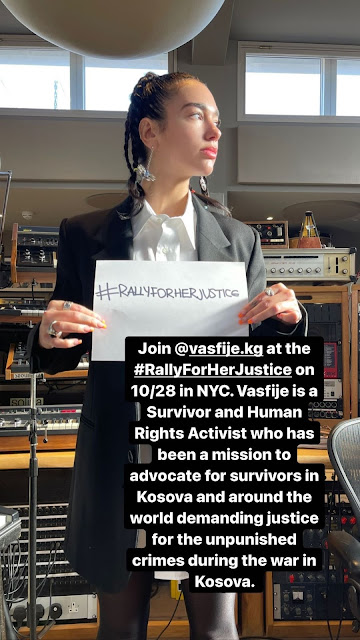 Dua Lipa demands justice for women raped during the war in Kosovo