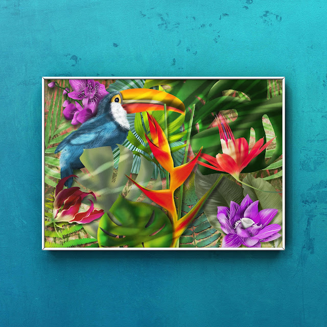 Toucan art with jungle flora