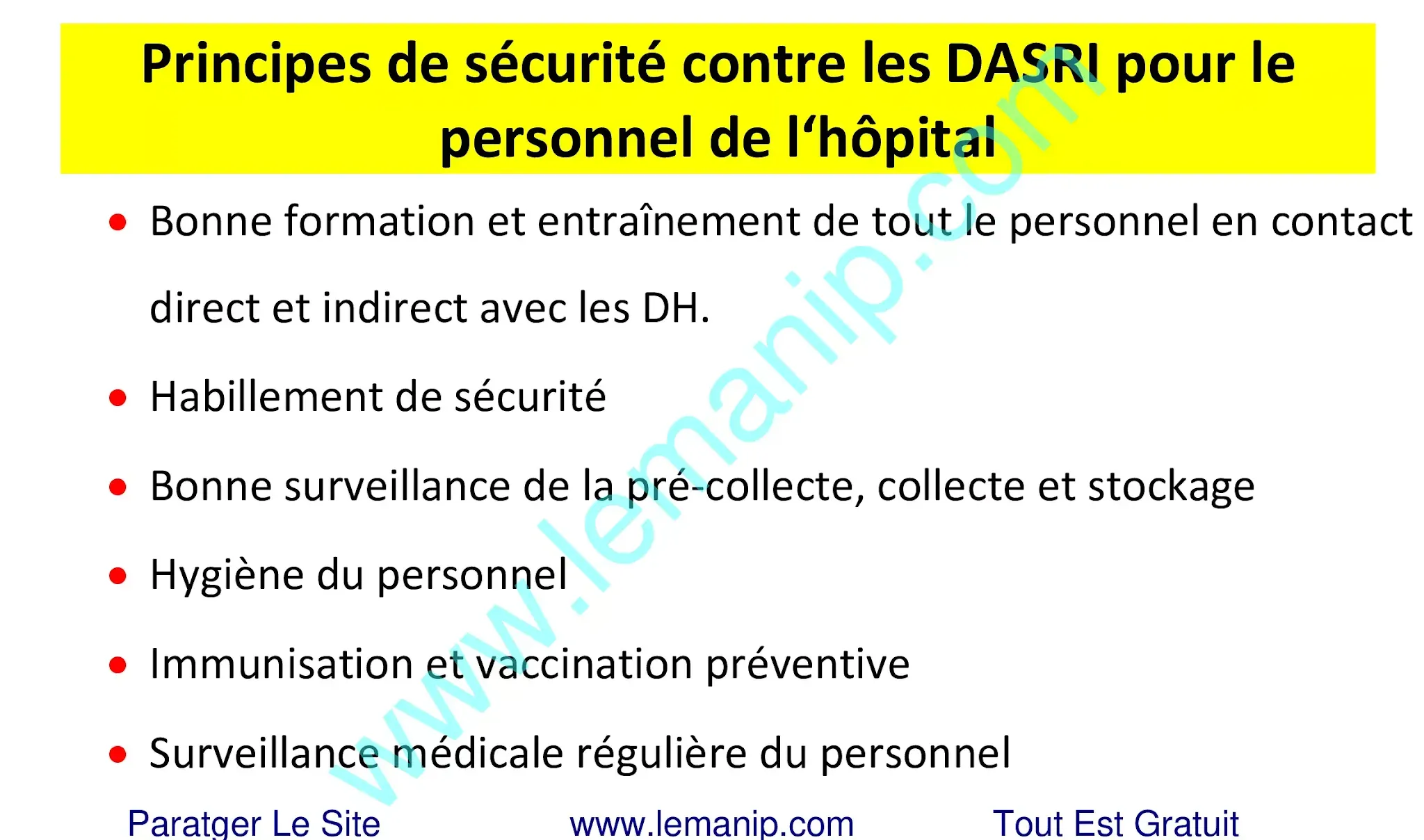 Principes de sécurité contre les DASRI pour le personnel de l‘hôpital