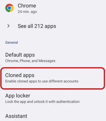 خيار Cloned apps في Android